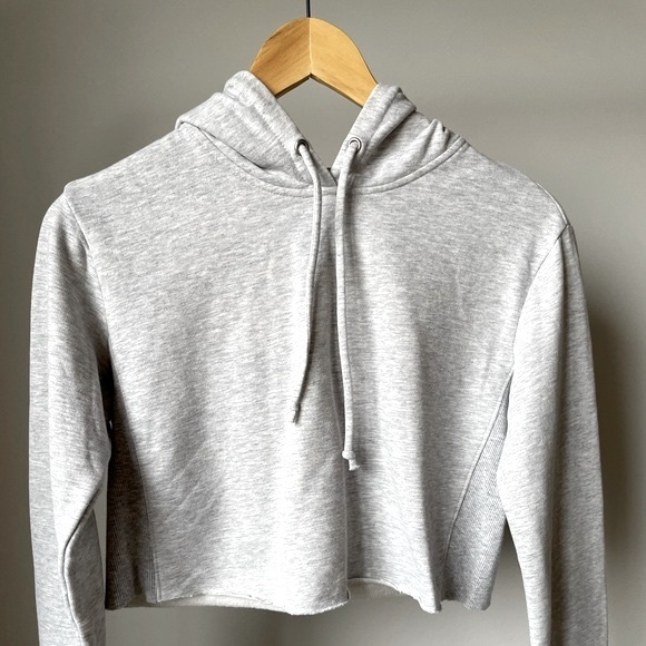 Garage Grey Cut-off Cropped Fleece Hoodie - Picture 4 of 5